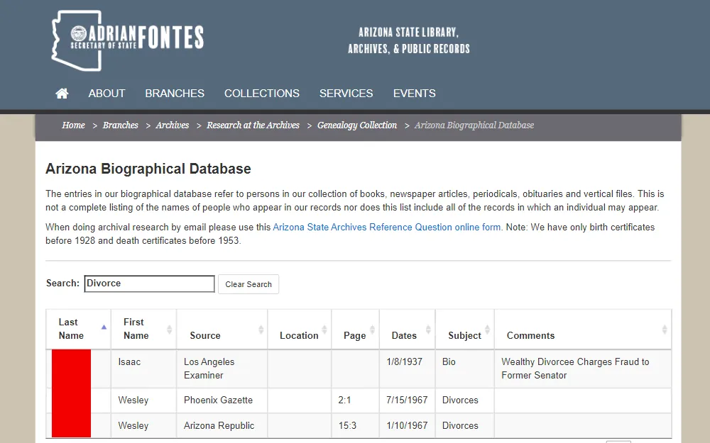 A screenshot of the database which is a free but versatile search tool that scours newspaper articles, books and vertical files.